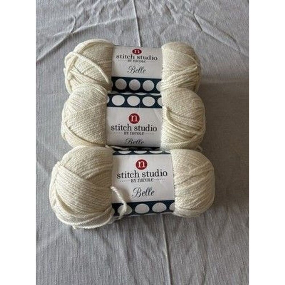 Lot Of 3 Skeins Stitch Studio by Nicole BELLE Yarn CREAM 10.5 oz 263 Yards Each